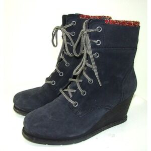 Caterpillar Boots CAT Bootie Women SZ 9 Wedge Heel Blue Shoe Suede   DB3